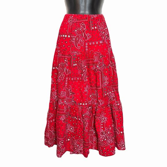 VTG 80s 90s WESTERN RED BANDANNA NOVELTY PRINT SKIRT BOHO COWGIRL FESTIVAL SZ M - Picture 1 of 3